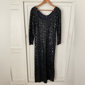 Vintage Lee Jordan Black Sequin Dress Full Length Union Made Scoop Neck  Size 10